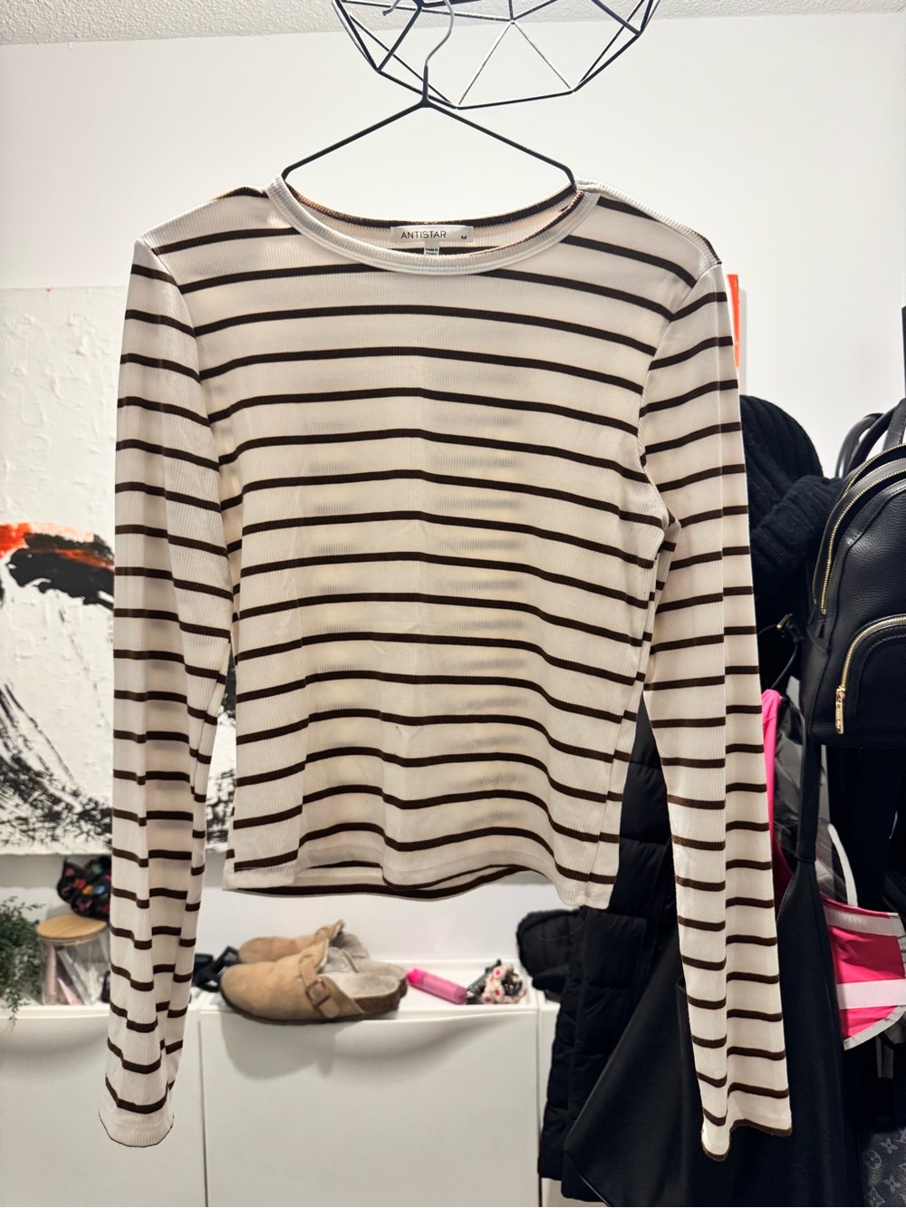 Cream and Black Striped Long-Sleeve Tee